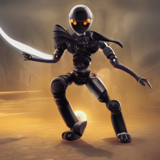 2211800579 A ninja with a robotic eye trying to protect a sacred artifact