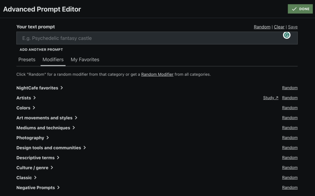 nighcafe advanced editor