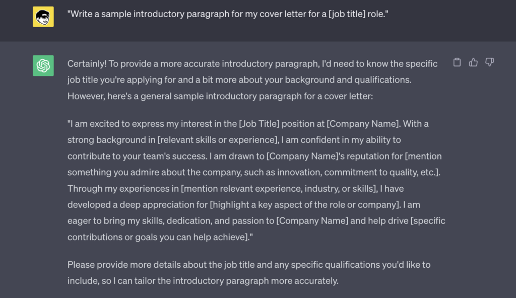 75 Best ChatGPT Prompts for Job Seekers 3 Creating Cover Letter with ChatGPT prompts for job seekers