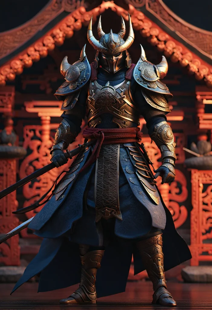 45+ Best Midjourney Prompts to Try Out 4 japanese devil samurai standing majestically with kitana prompt