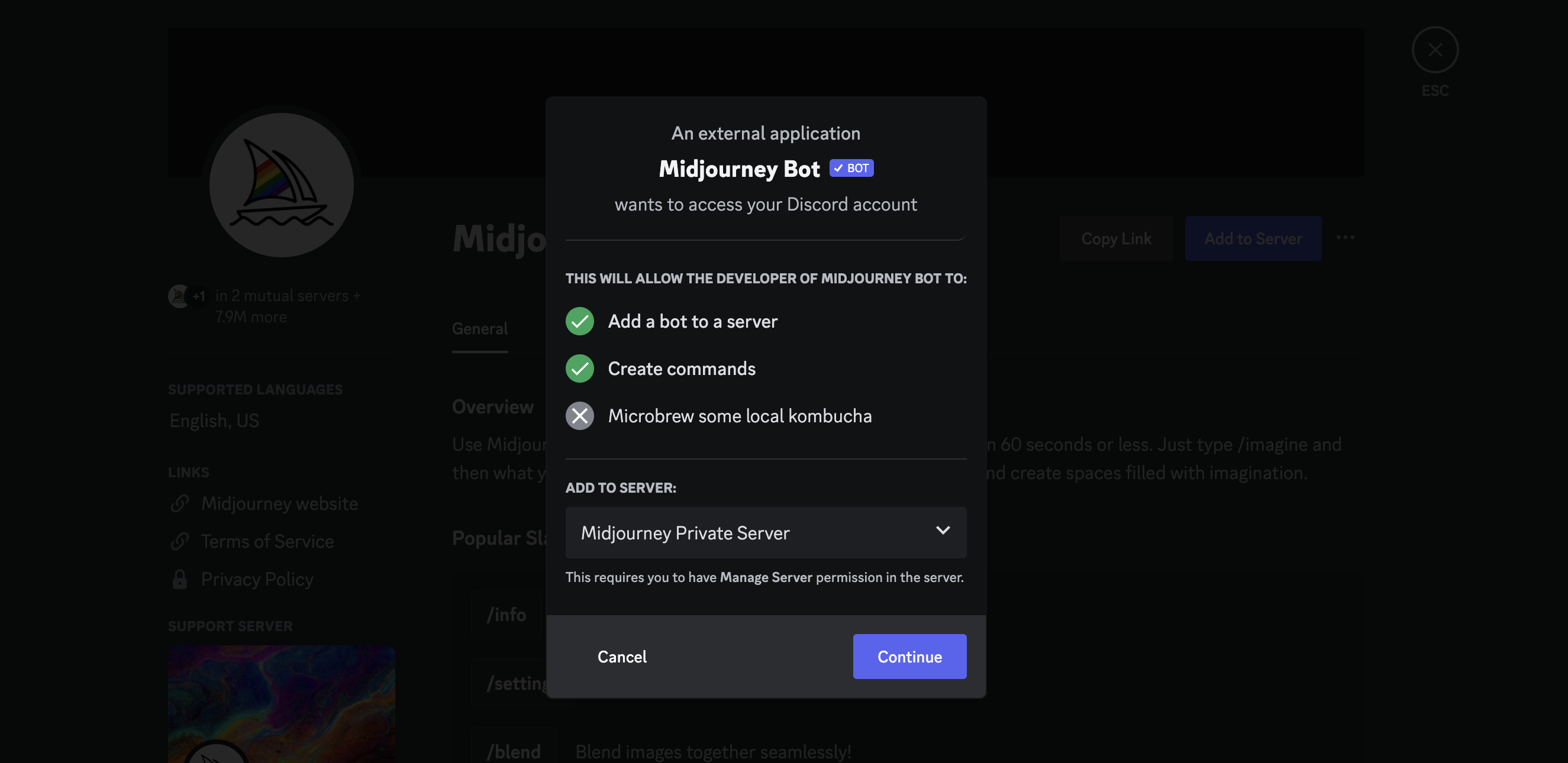 How to Use Midjourney Privately (Tutorial) 8 Check the server permissions and click Authorize