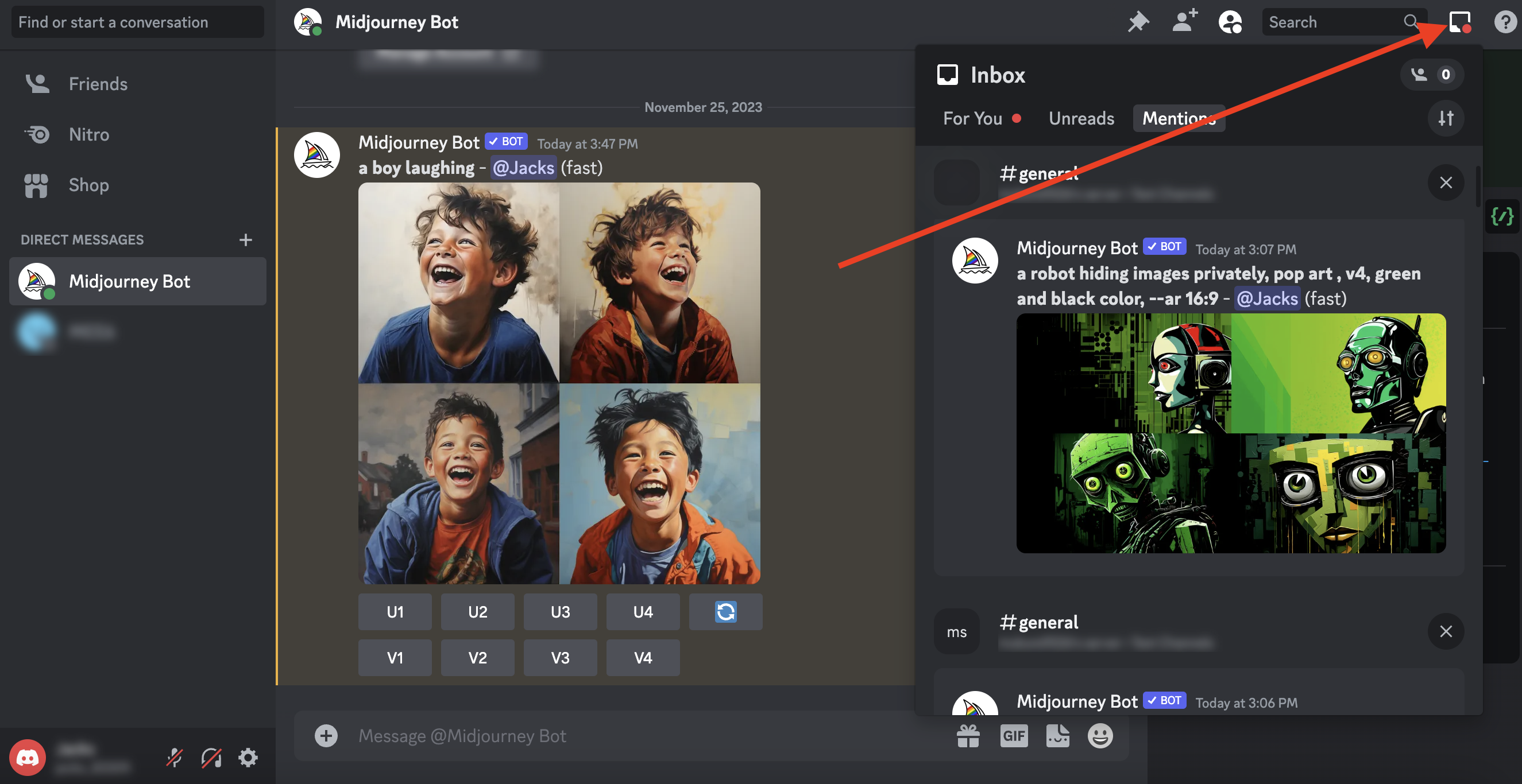 How to Use Midjourney Privately (Tutorial) 13 click the Mention icon on the top right corner