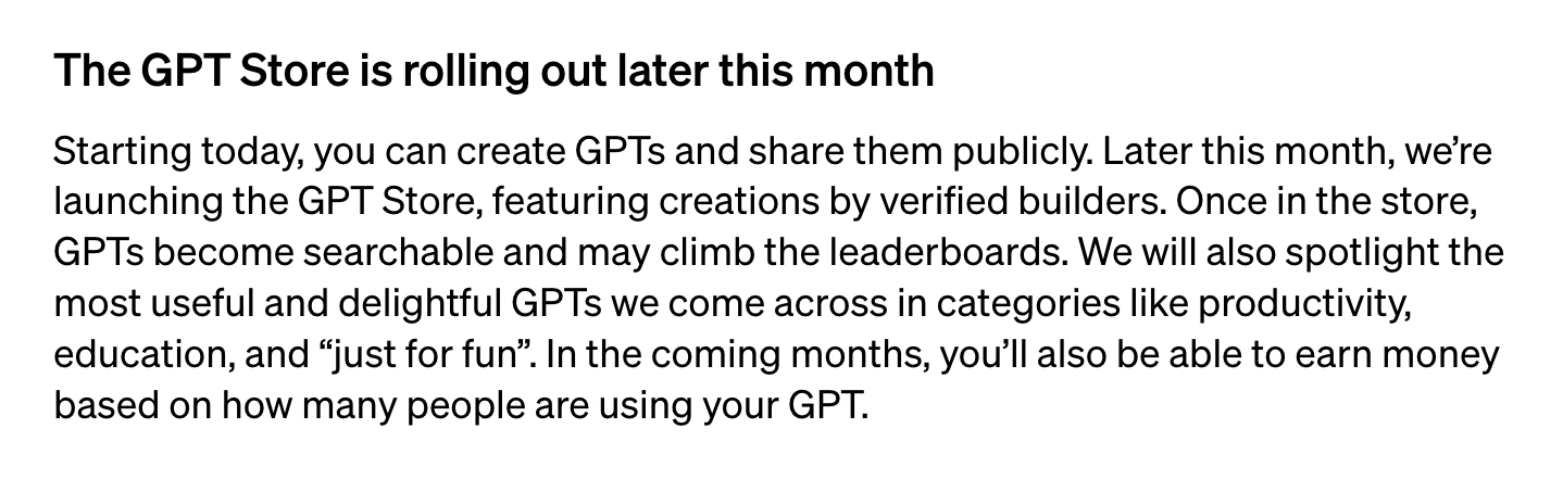 How to Create Custom GPTs With ChatGPT's GPT Builder 1 OpenAI's official announcement about GPT Store