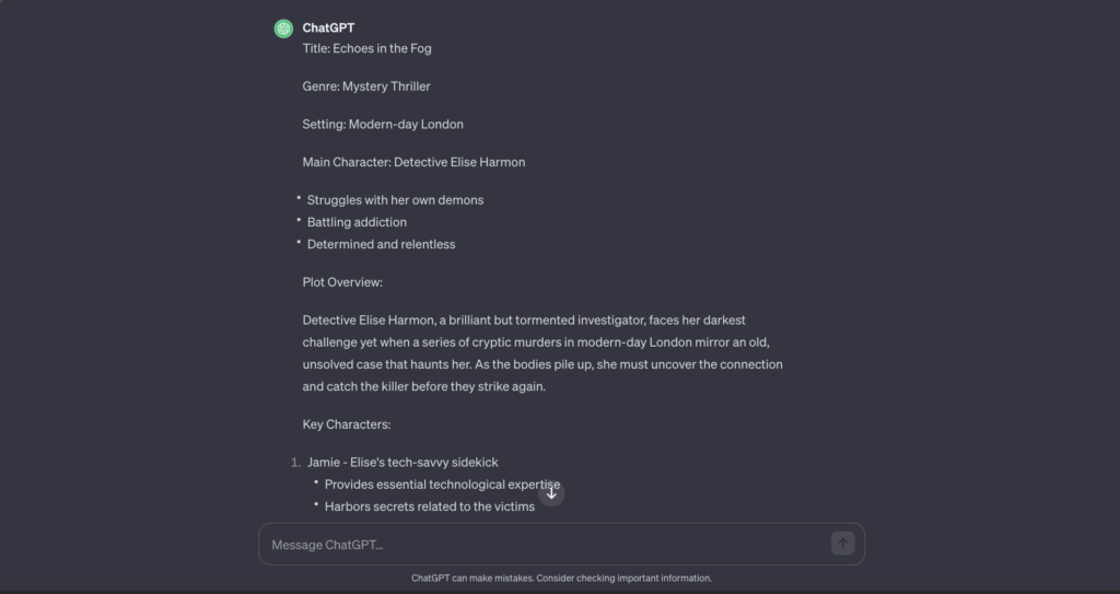 creating story plot using chatgpt prompts for book writing
