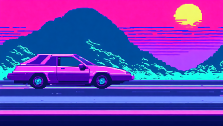 02831 1 car driving away synthwave outrun style wallpaper in 16bitscene style 768x435 2